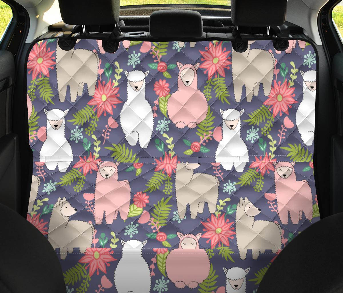 Alpaca Floral Pattern Print Pet Car Seat Cover-grizzshop