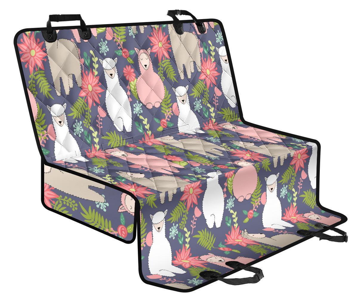 Alpaca Floral Pattern Print Pet Car Seat Cover-grizzshop