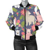 Alpaca Floral Pattern Print Women Casual Bomber Jacket-grizzshop