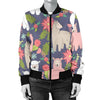 Alpaca Floral Pattern Print Women Casual Bomber Jacket-grizzshop