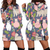 Alpaca Floral Pattern Print Women Hoodie Dress-grizzshop