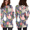 Alpaca Floral Pattern Print Women Hoodie Dress-grizzshop