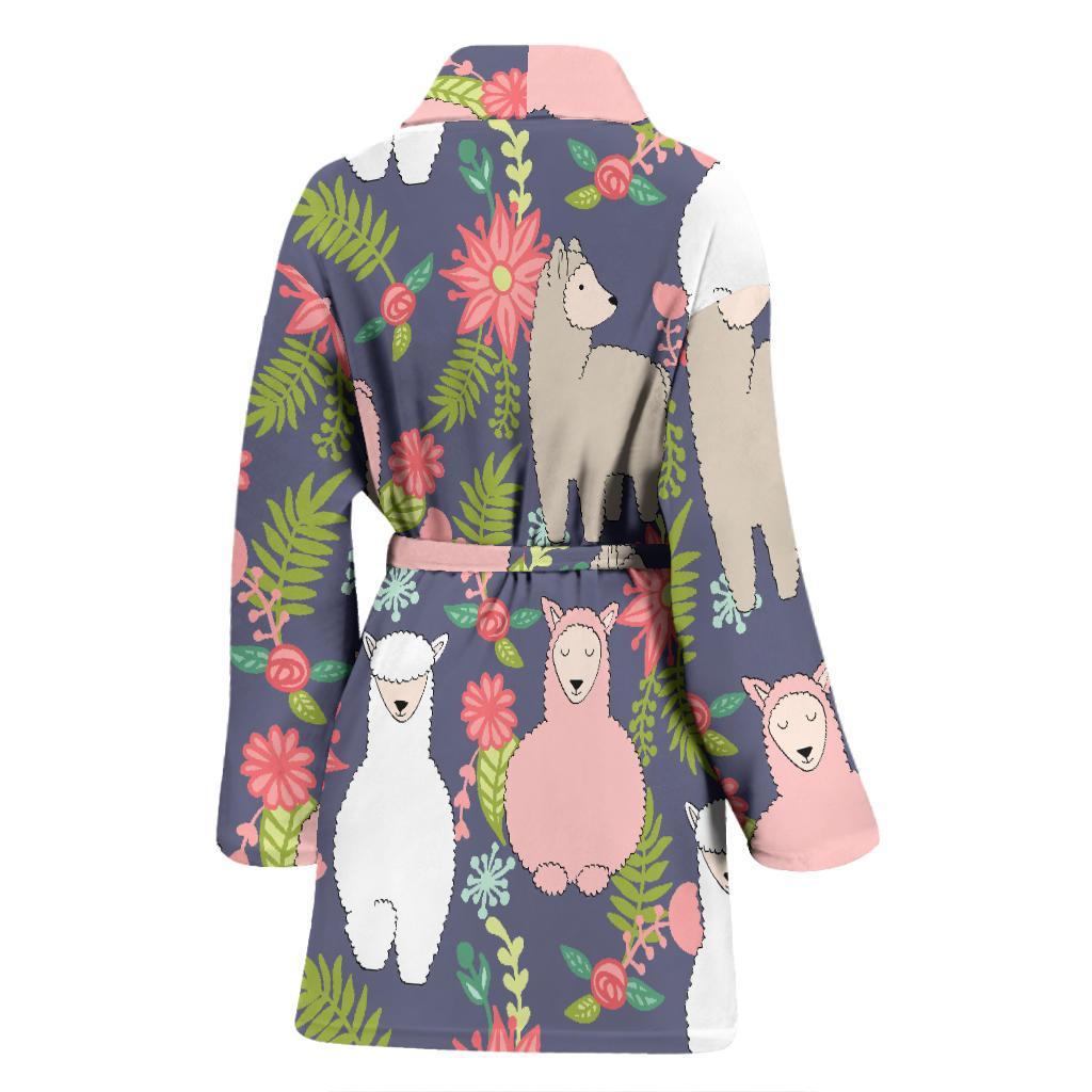 Alpaca Floral Pattern Print Women Long Robe-grizzshop