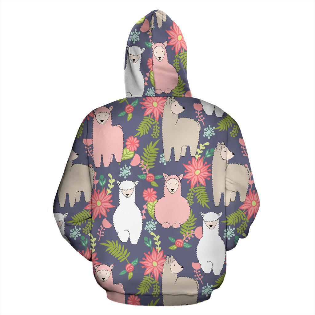 Alpaca Floral Pattern Print Women Men Pullover Hoodie-grizzshop