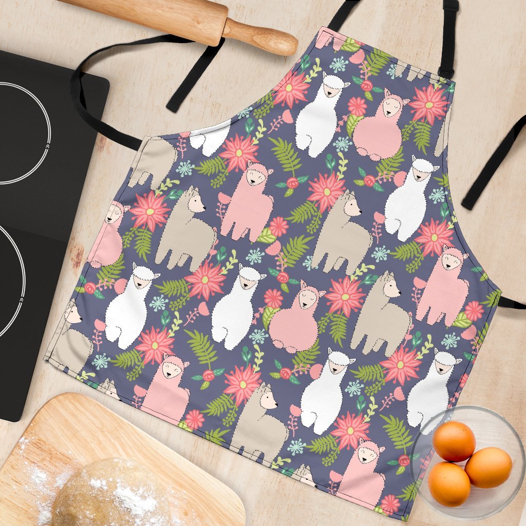 Alpaca Floral Pattern Print Women's Apron-grizzshop