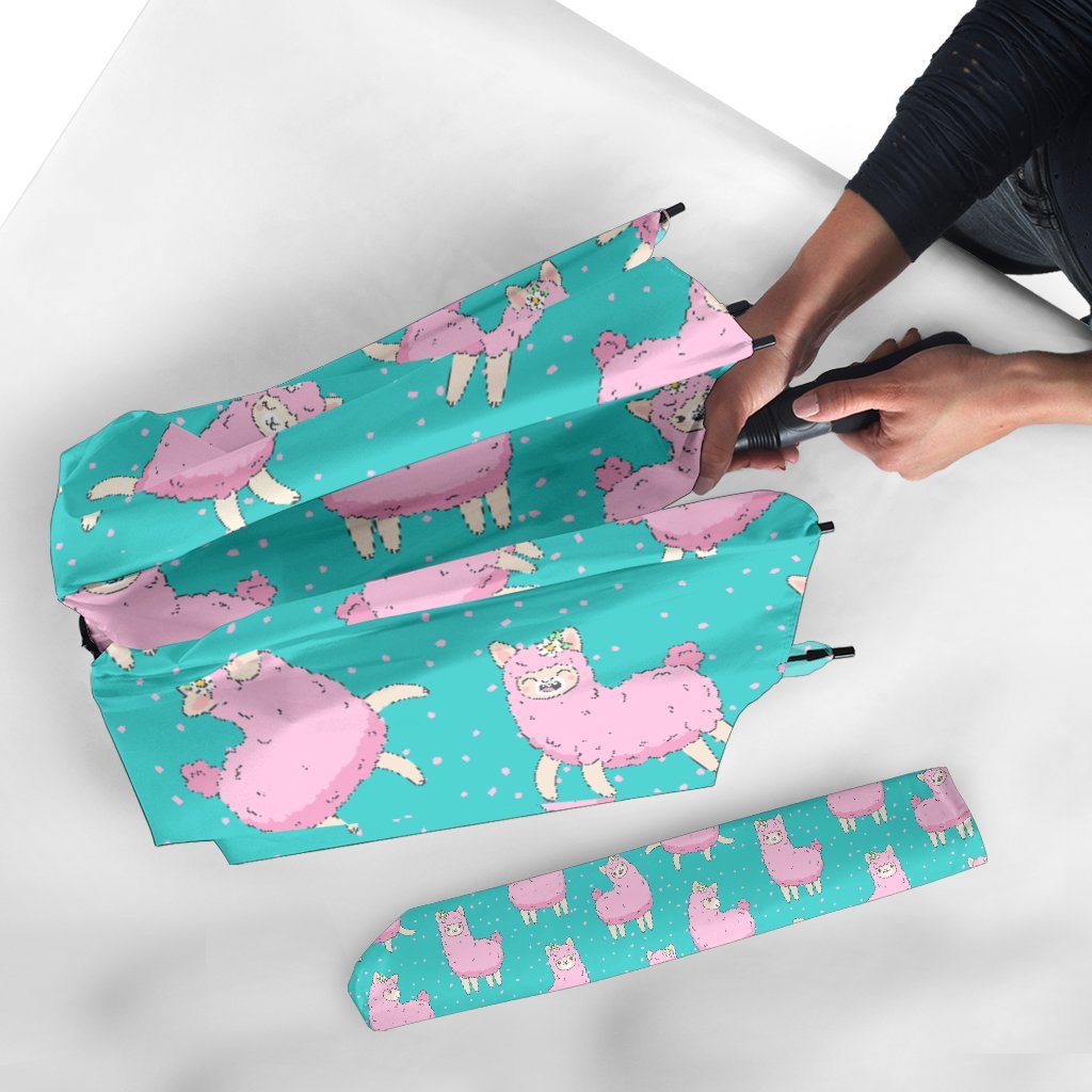 Alpaca Pattern Print Automatic Foldable Umbrella-grizzshop
