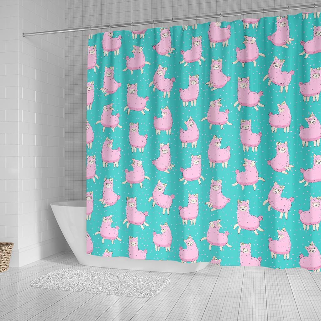 Alpaca Pattern Print Bathroom Shower Curtain-grizzshop