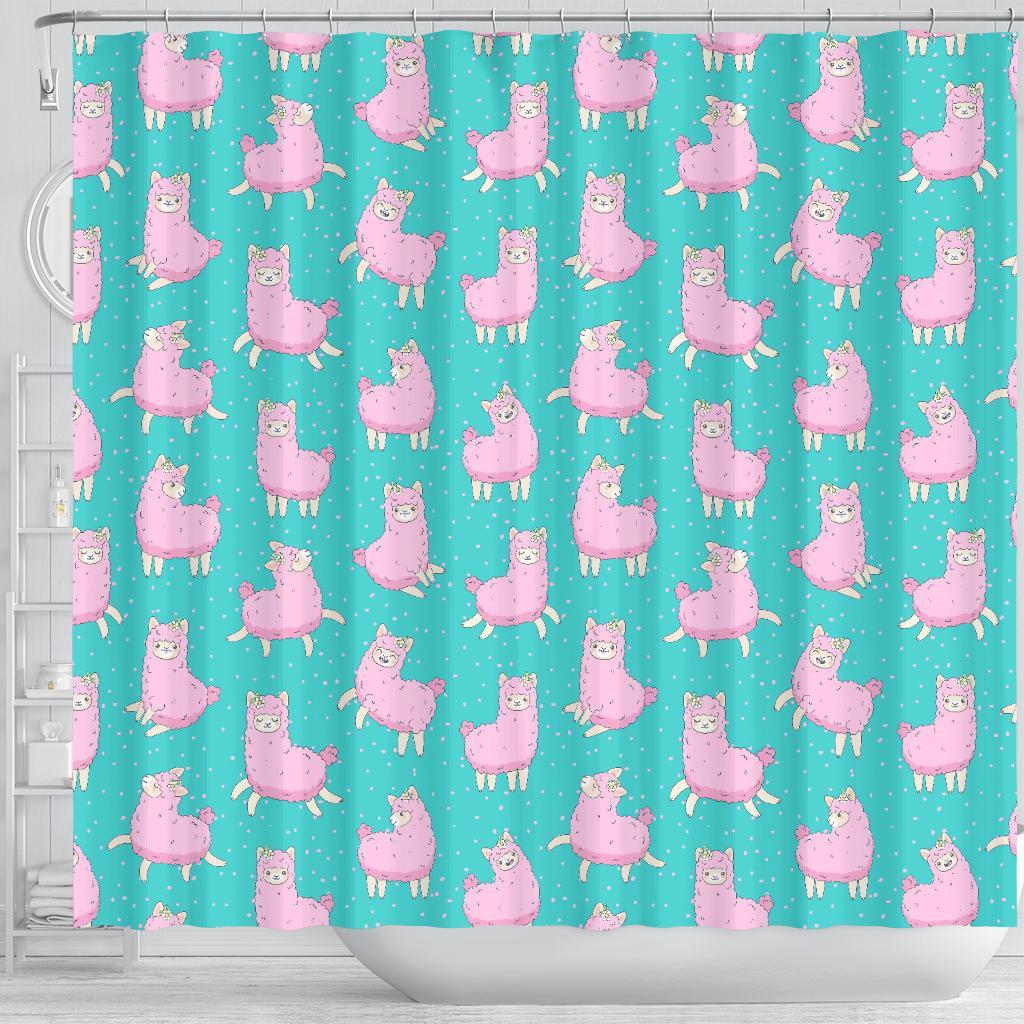 Alpaca Pattern Print Bathroom Shower Curtain-grizzshop