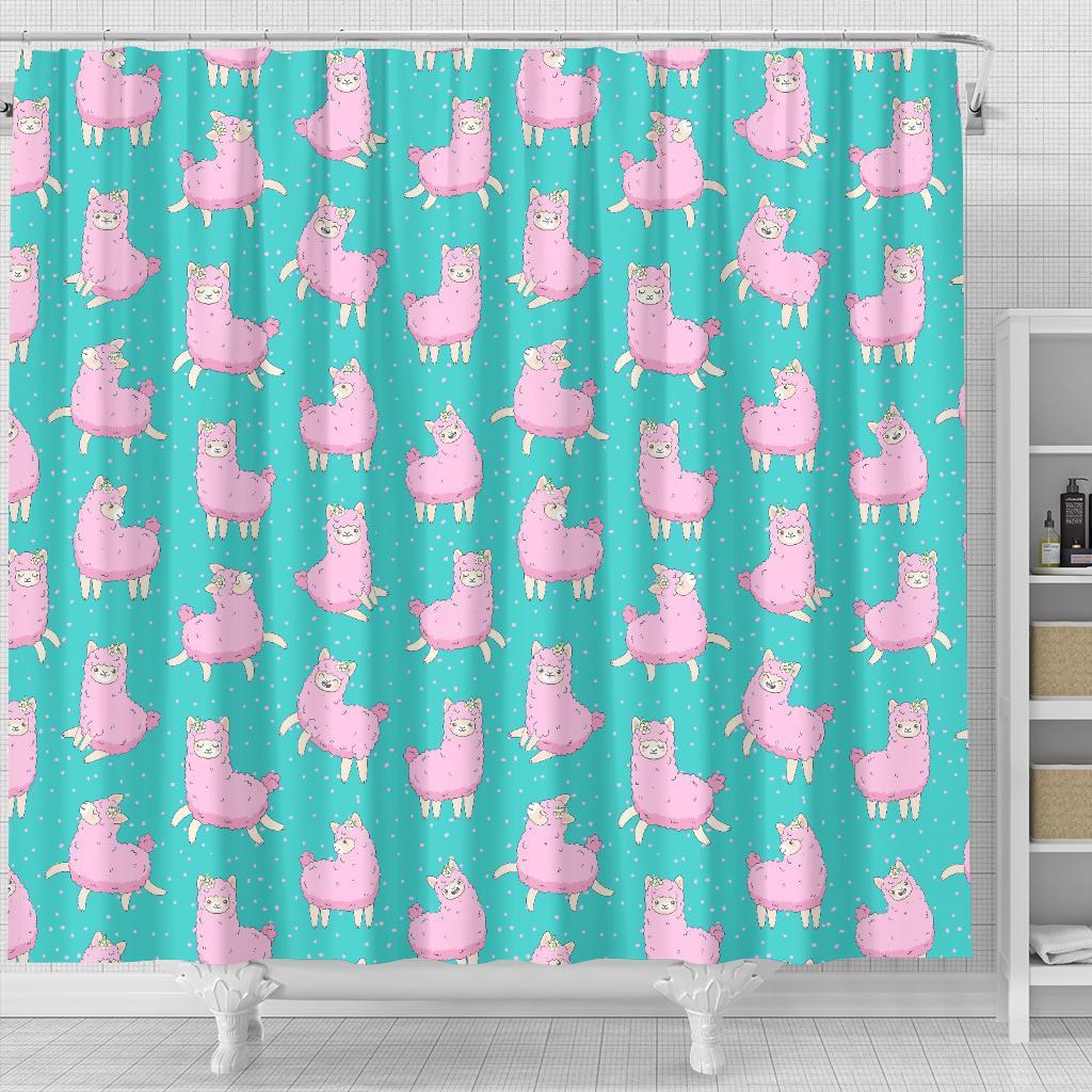 Alpaca Pattern Print Bathroom Shower Curtain-grizzshop