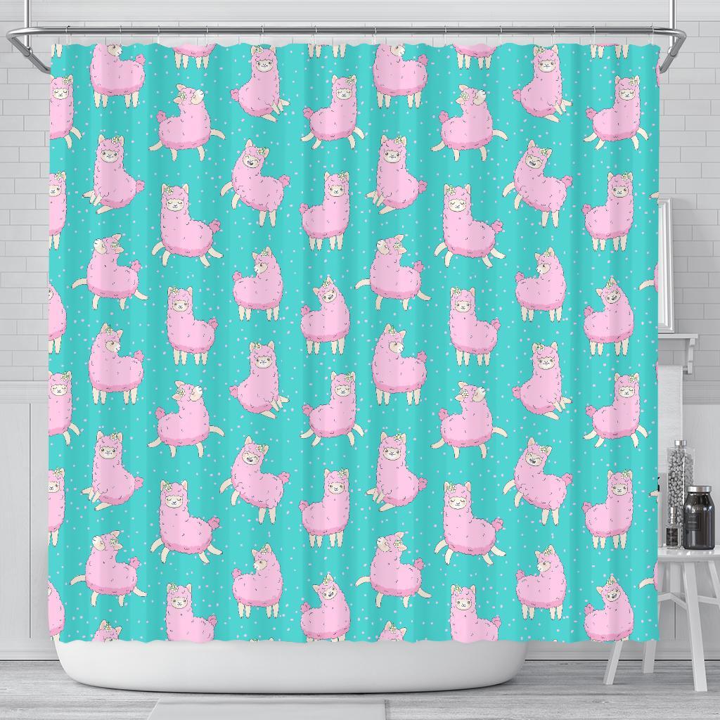 Alpaca Pattern Print Bathroom Shower Curtain-grizzshop