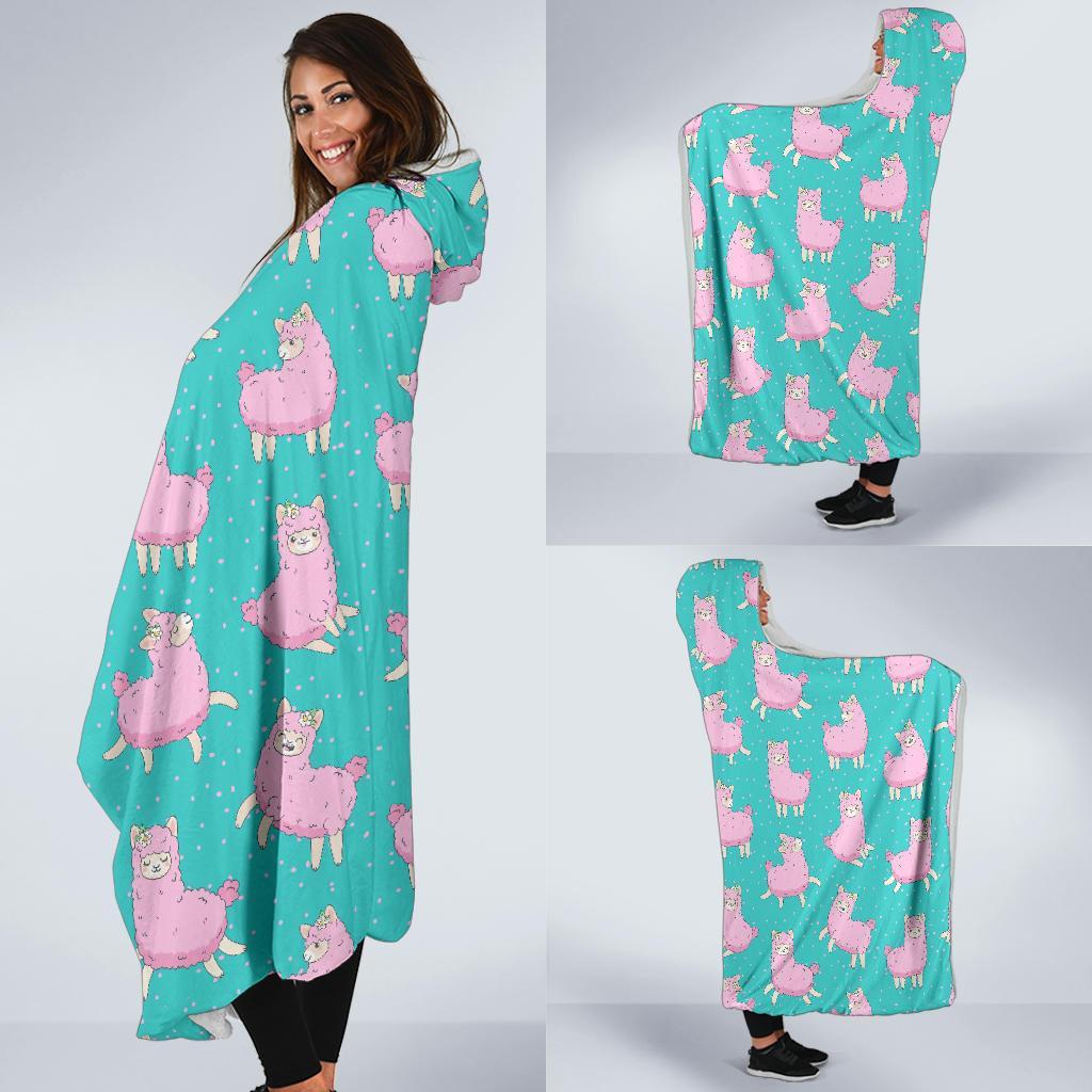 Alpaca Pattern Print Hooded Blanket-grizzshop