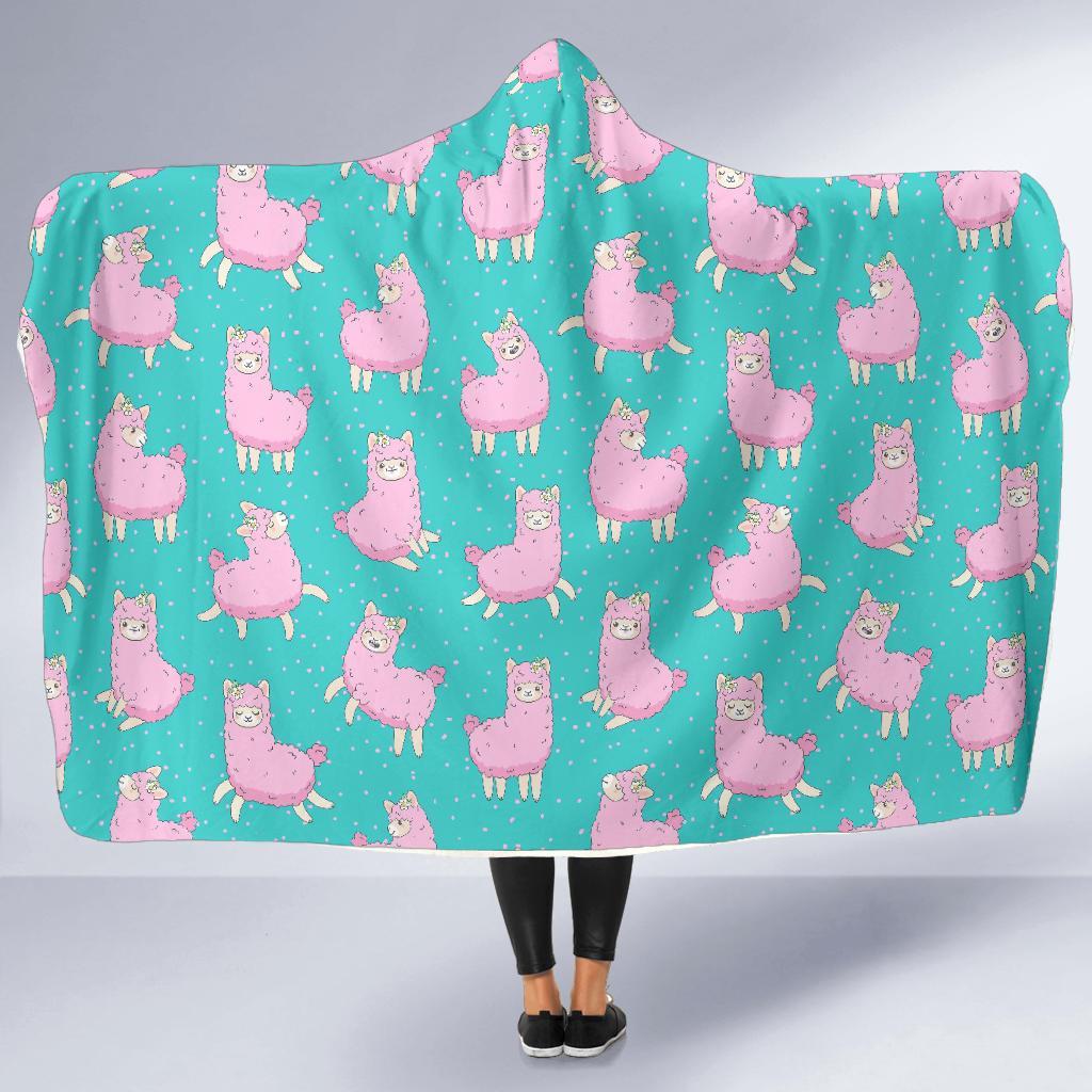 Alpaca Pattern Print Hooded Blanket-grizzshop