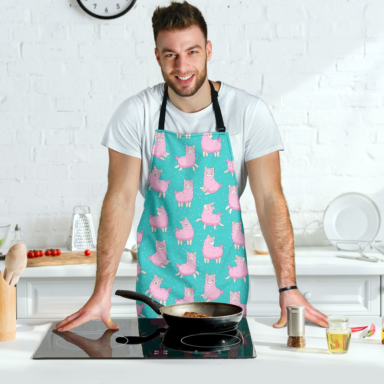 Alpaca Pattern Print Men's Apron-grizzshop