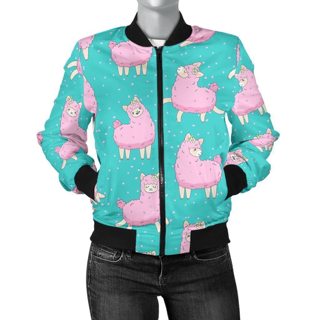 Alpaca Pattern Print Women Casual Bomber Jacket-grizzshop