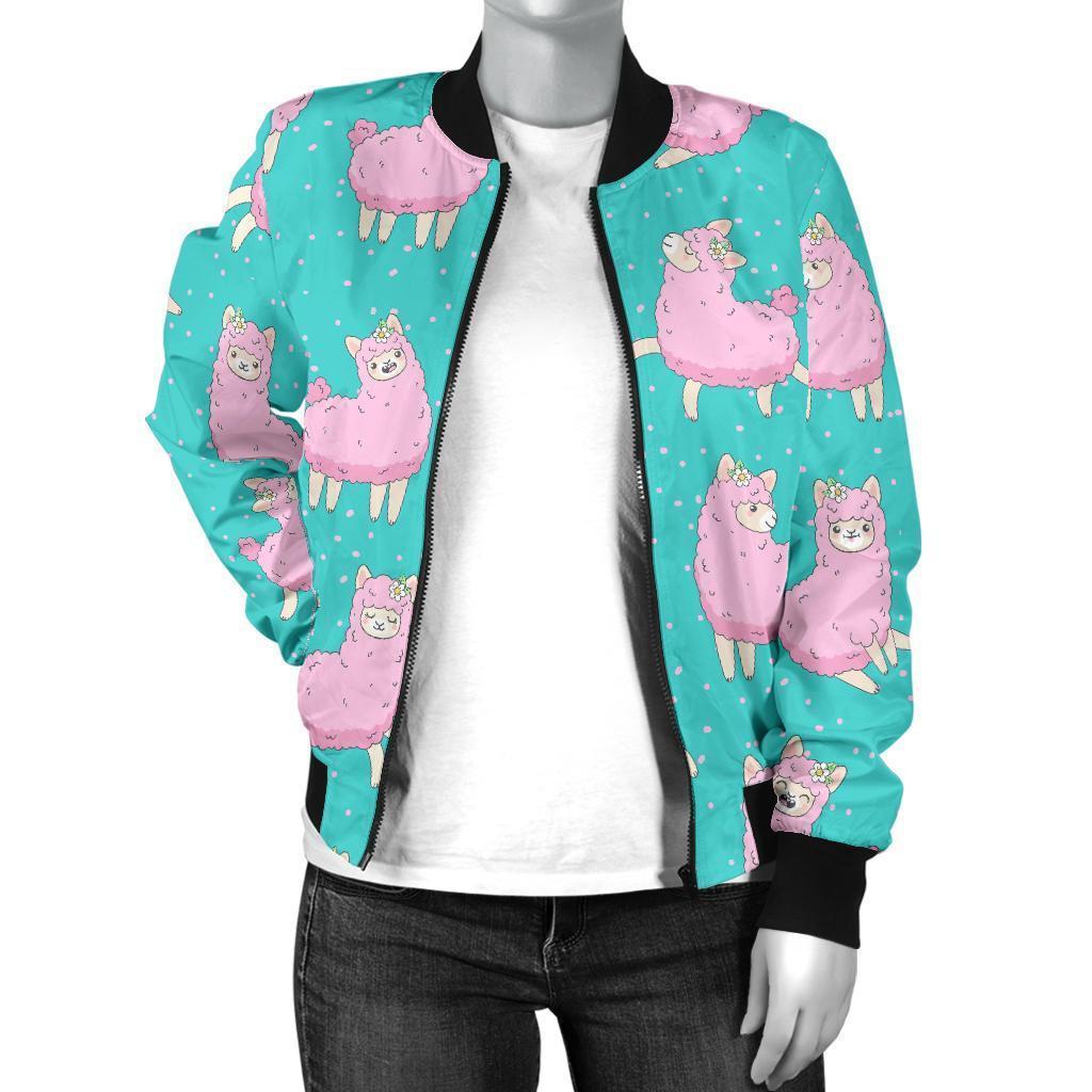 Alpaca Pattern Print Women Casual Bomber Jacket-grizzshop