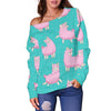 Alpaca Pattern Print Women Off Shoulder Sweatshirt-grizzshop