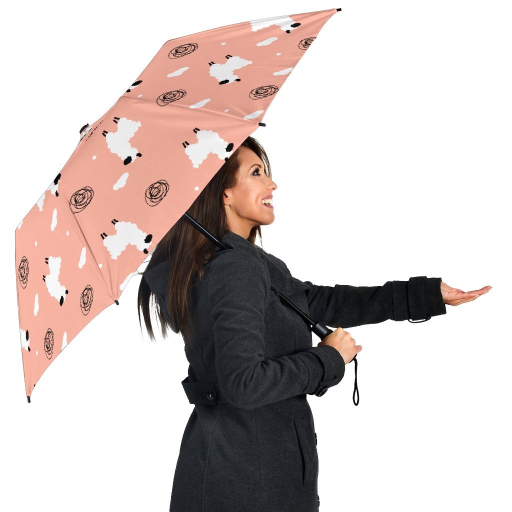 Alpaca Pink Pattern Print Automatic Foldable Umbrella-grizzshop