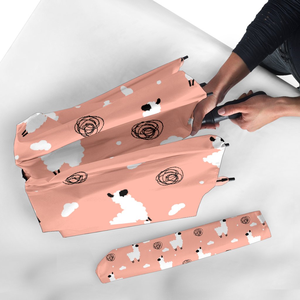 Alpaca Pink Pattern Print Automatic Foldable Umbrella-grizzshop