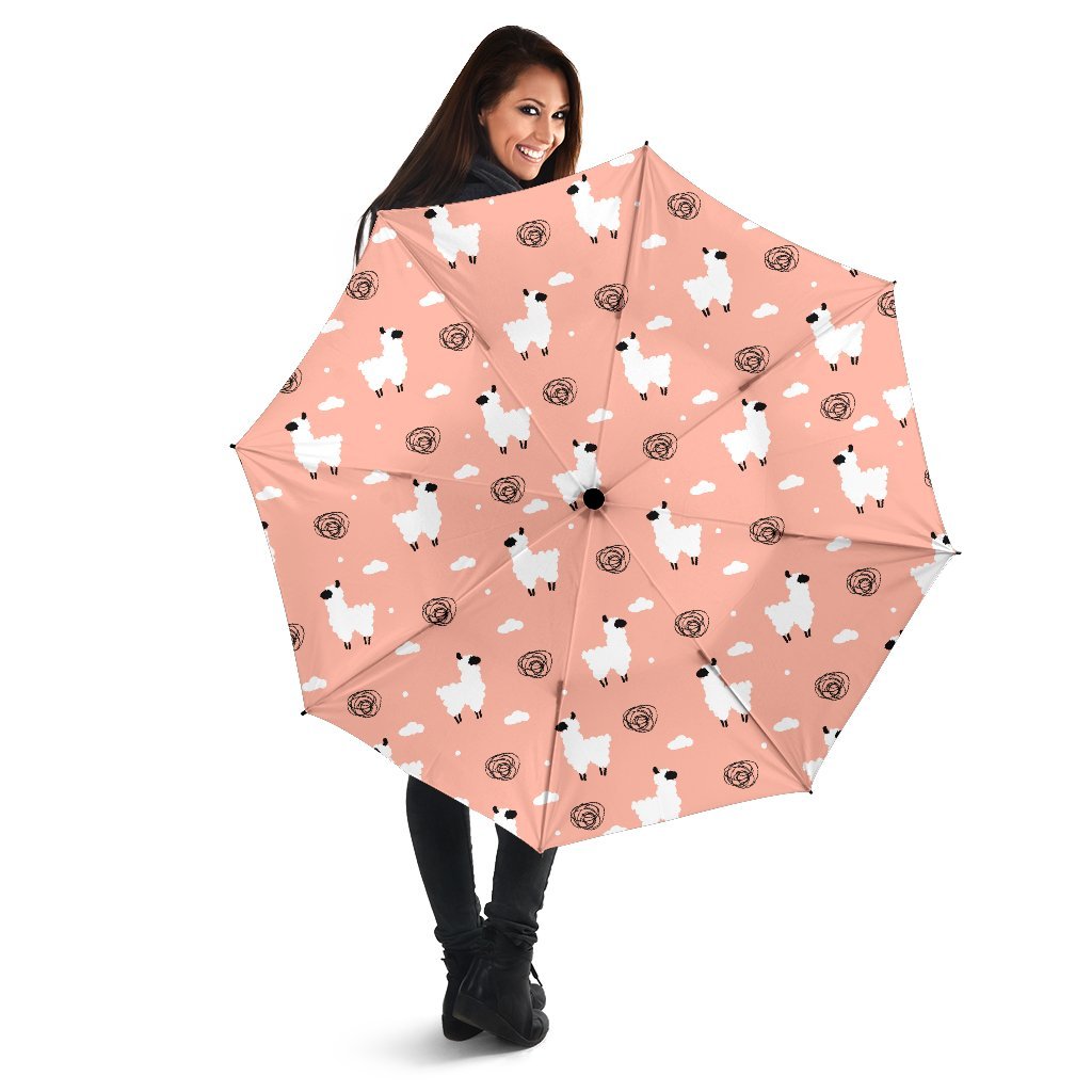 Alpaca Pink Pattern Print Automatic Foldable Umbrella-grizzshop