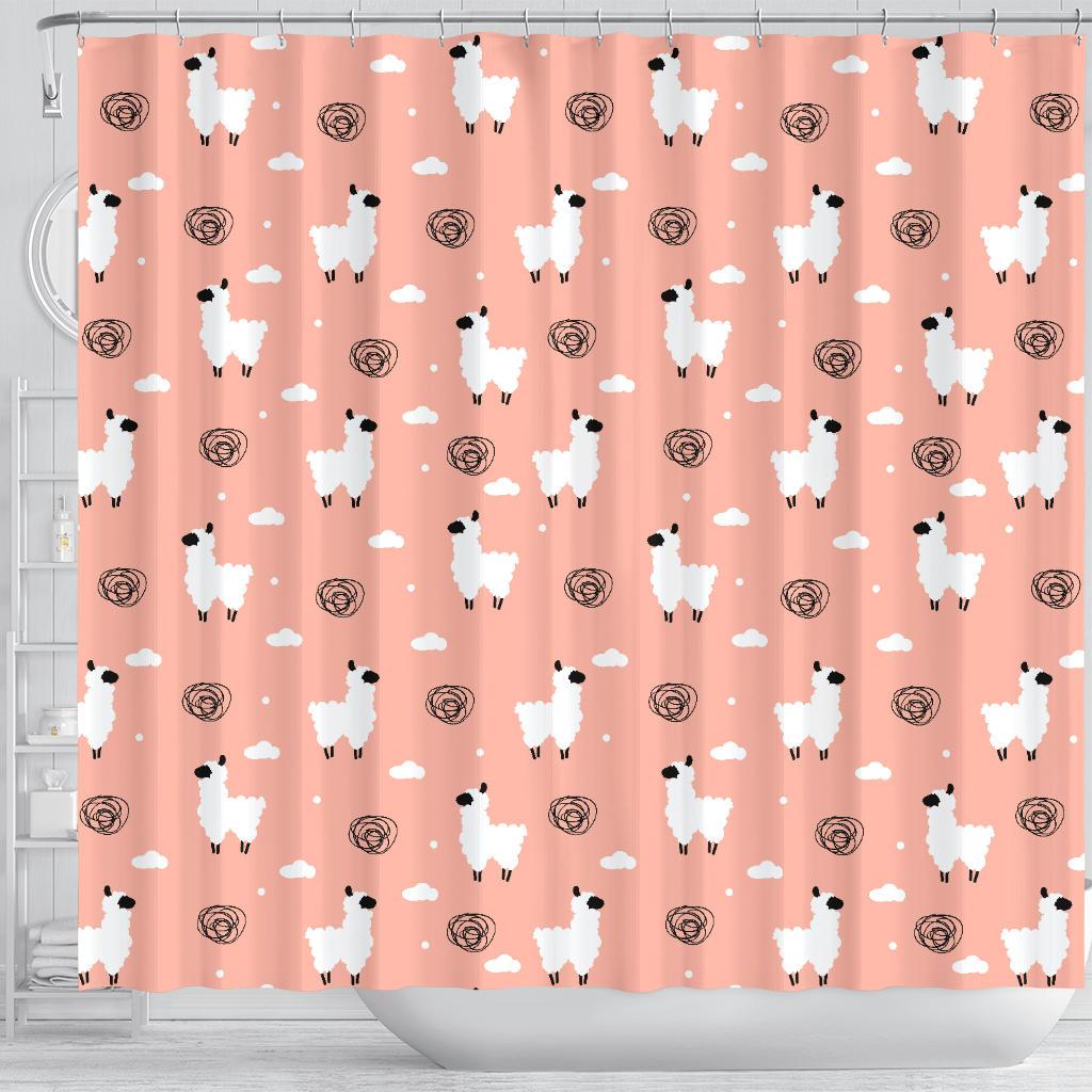 Alpaca Pink Pattern Print Bathroom Shower Curtain-grizzshop