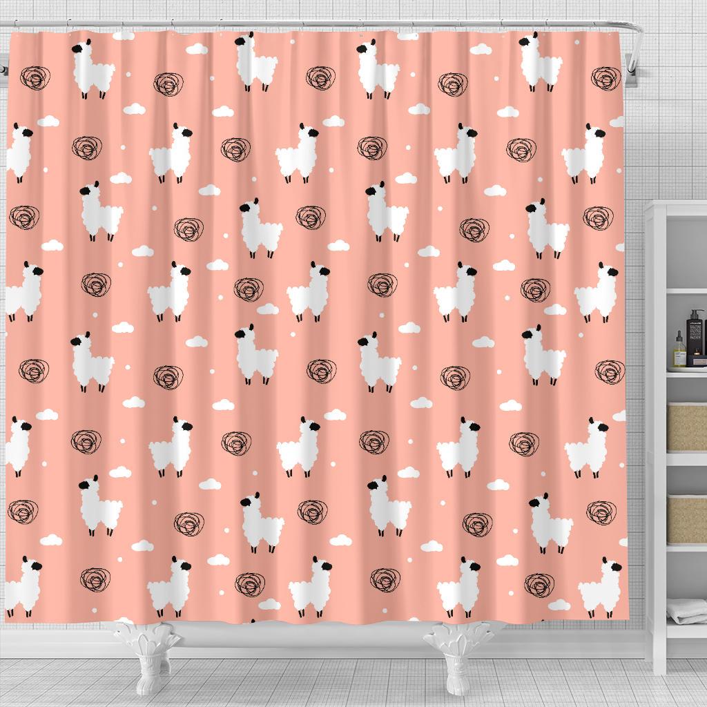 Alpaca Pink Pattern Print Bathroom Shower Curtain-grizzshop