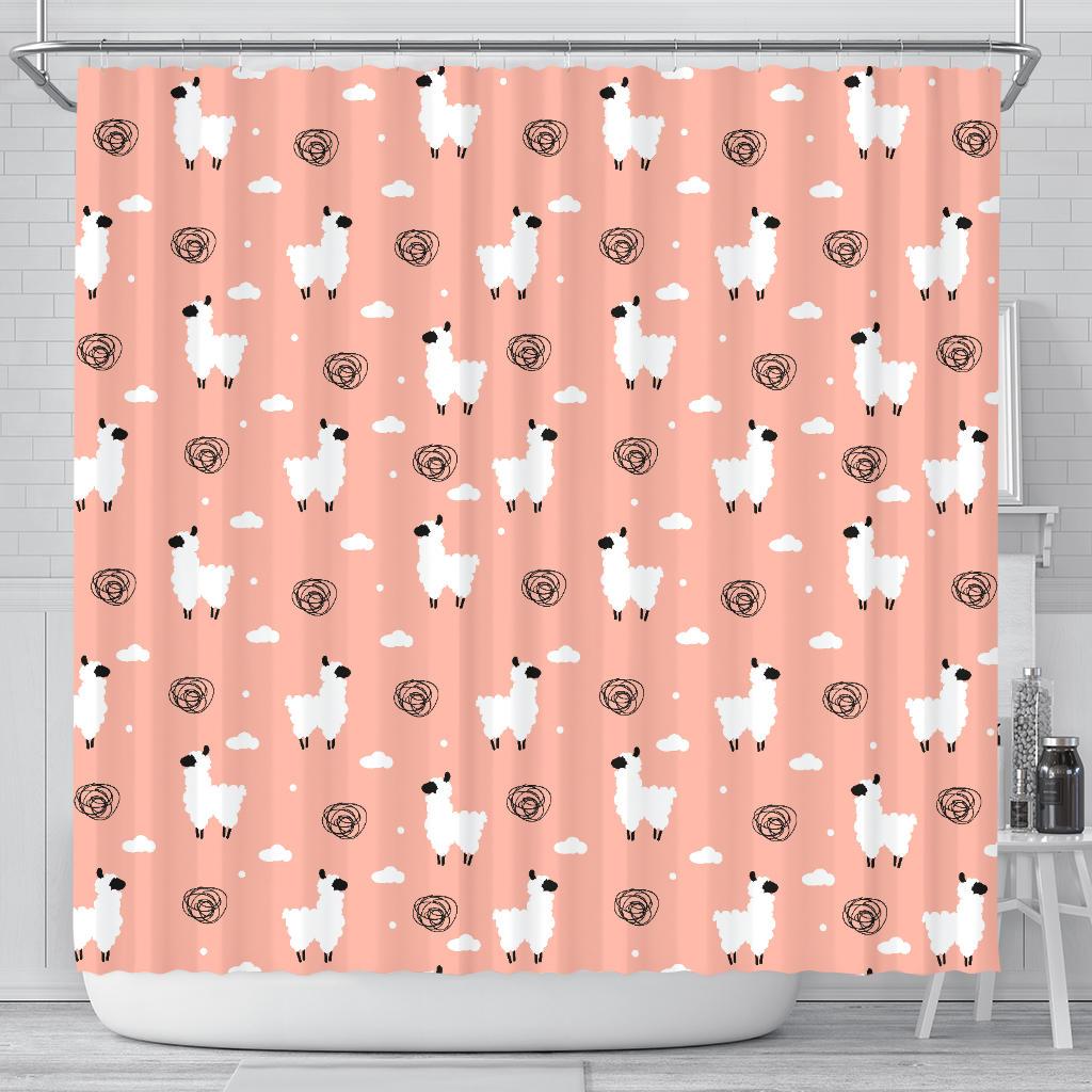 Alpaca Pink Pattern Print Bathroom Shower Curtain-grizzshop