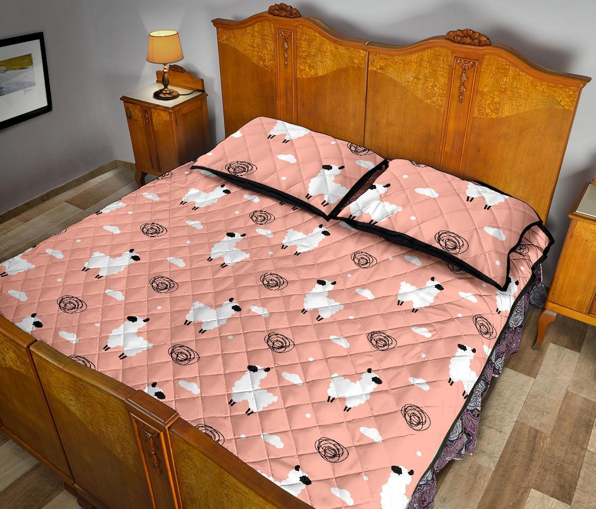 Alpaca Pink Pattern Print Bed Set Quilt-grizzshop