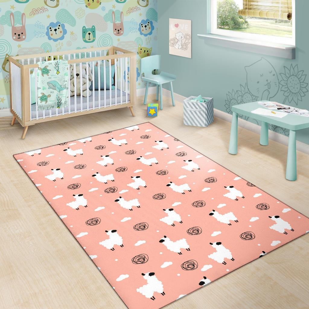 Alpaca Pink Pattern Print Floor Mat-grizzshop