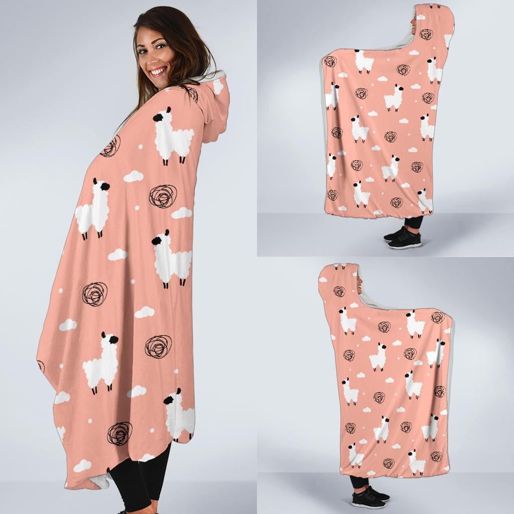 Alpaca Pink Pattern Print Hooded Blanket-grizzshop
