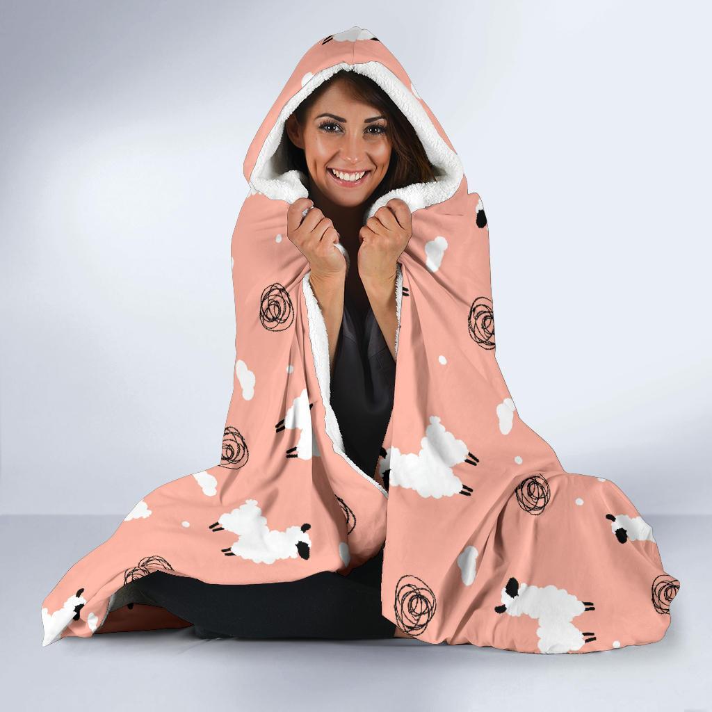 Alpaca Pink Pattern Print Hooded Blanket-grizzshop