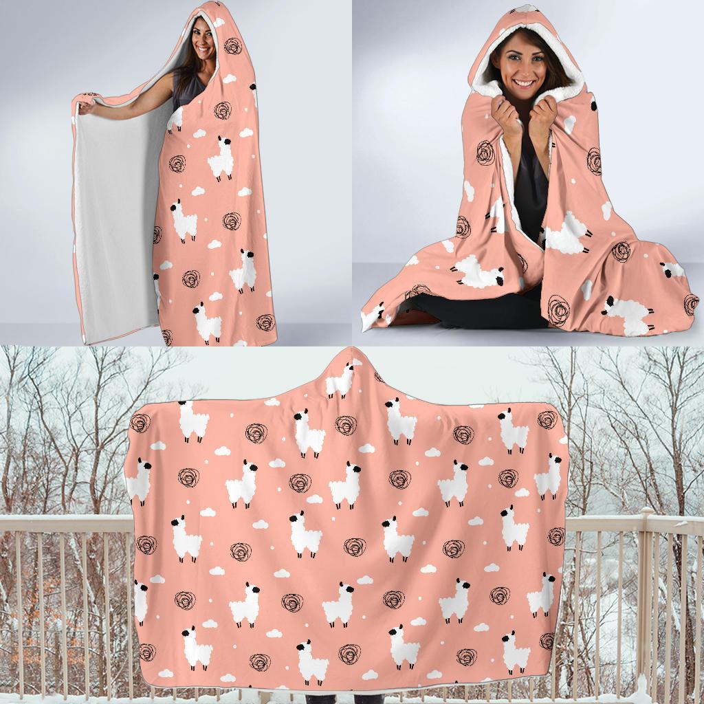 Alpaca Pink Pattern Print Hooded Blanket-grizzshop