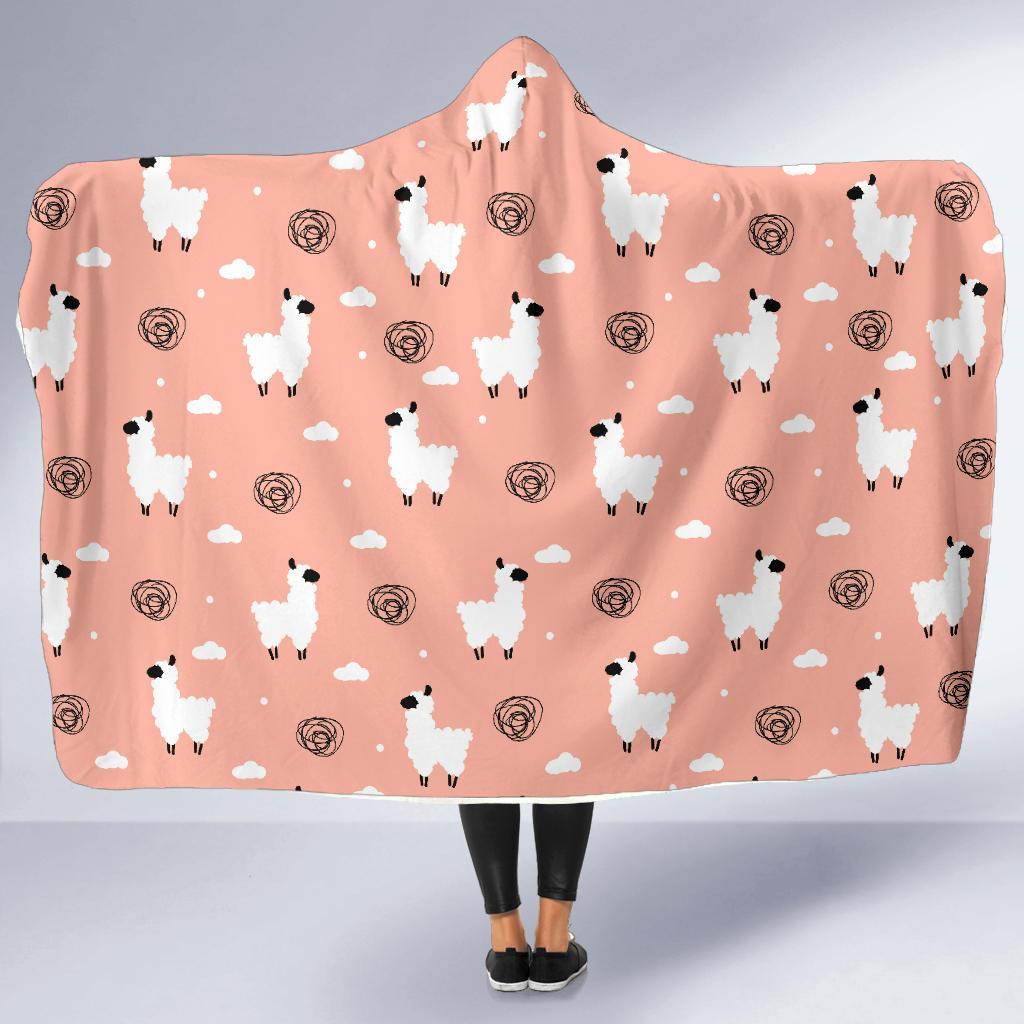 Alpaca Pink Pattern Print Hooded Blanket-grizzshop