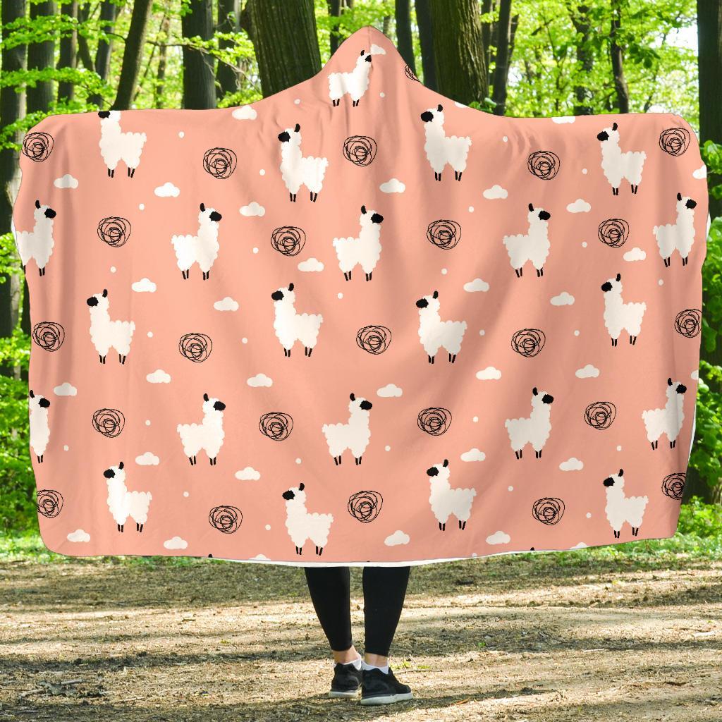 Alpaca Pink Pattern Print Hooded Blanket-grizzshop