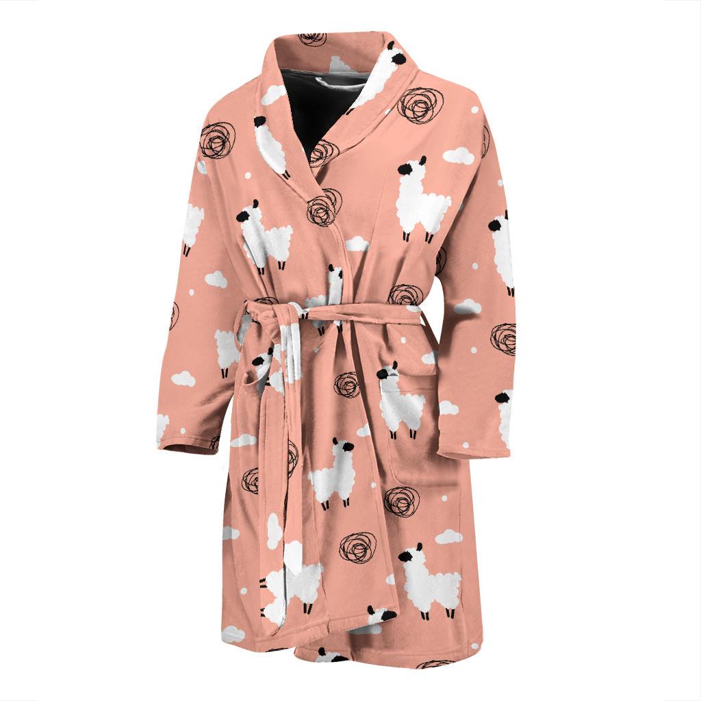Alpaca Pink Pattern Print Men Long Robe-grizzshop