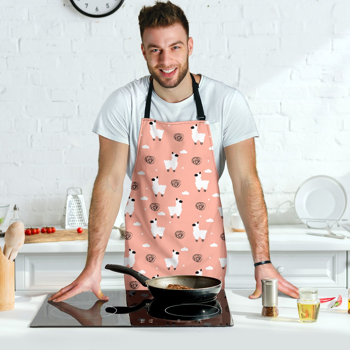 Alpaca Pink Pattern Print Men's Apron-grizzshop