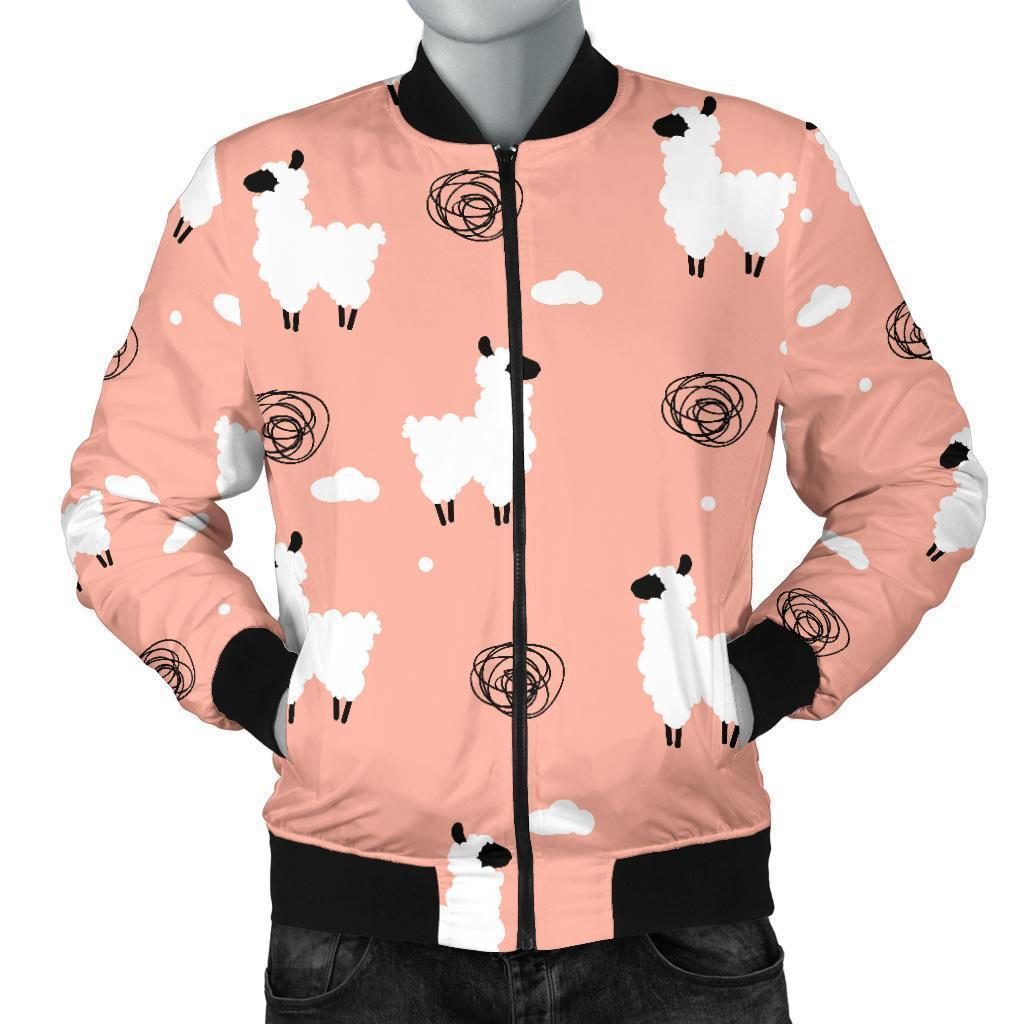 Alpaca Pink Pattern Print Men's Bomber Jacket-grizzshop