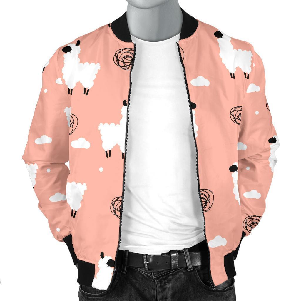 Alpaca Pink Pattern Print Men's Bomber Jacket-grizzshop