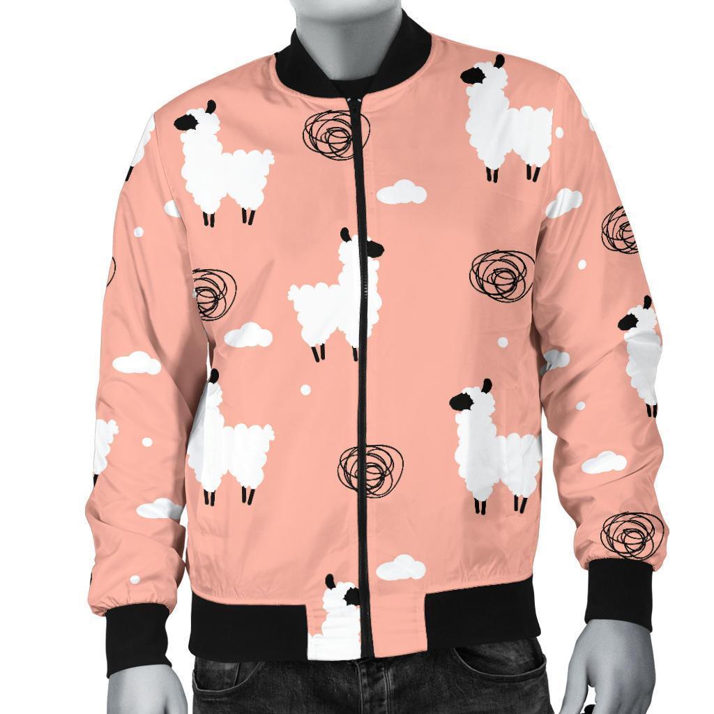 Alpaca Pink Pattern Print Men's Bomber Jacket-grizzshop
