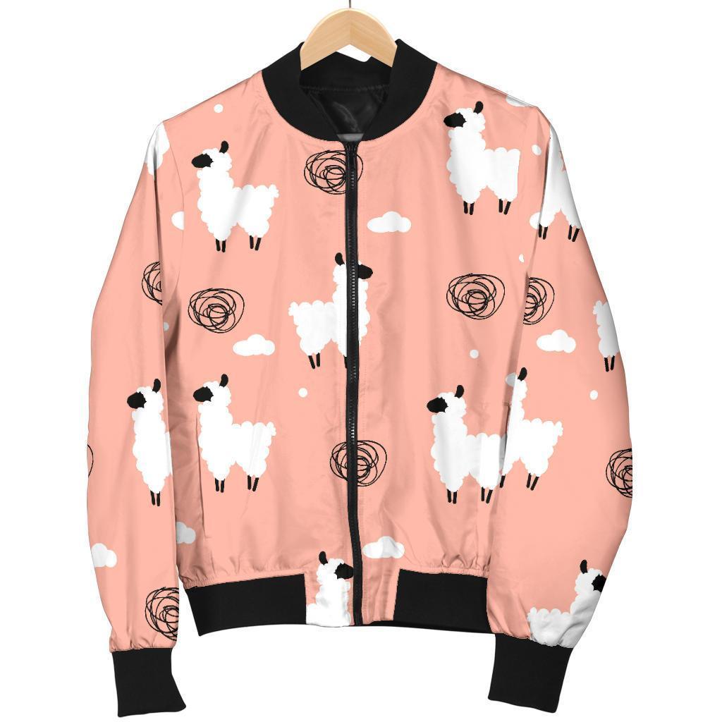 Alpaca Pink Pattern Print Men's Bomber Jacket-grizzshop