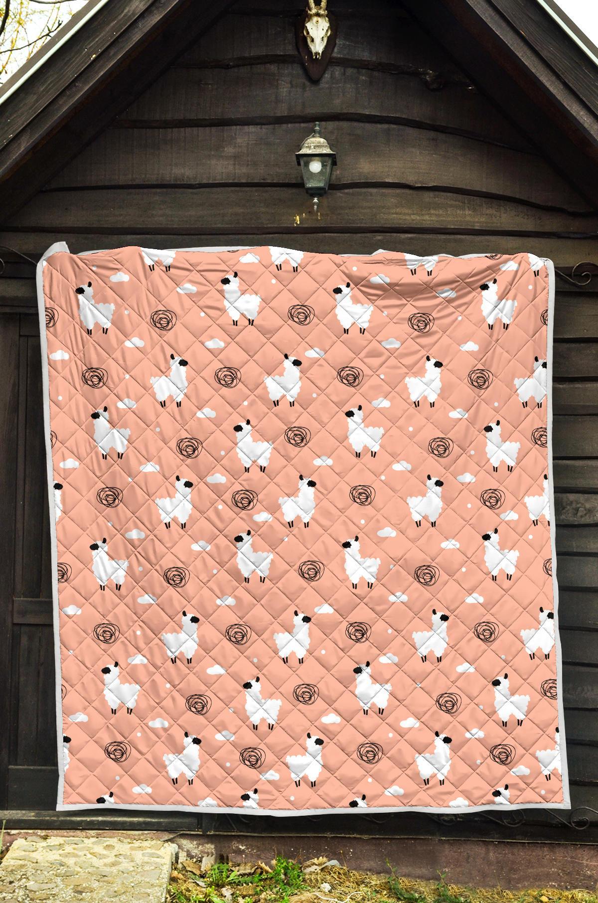 Alpaca Pink Pattern Print Quilt-grizzshop