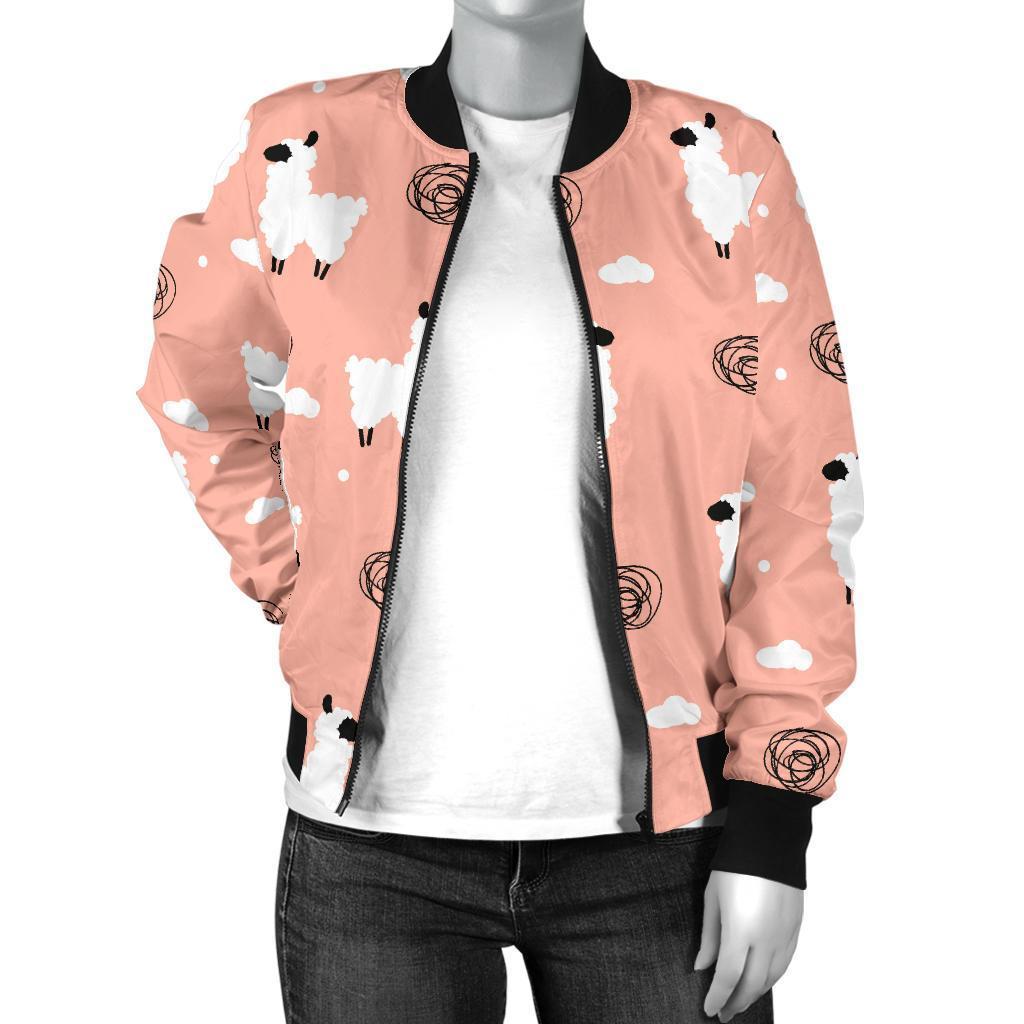 Alpaca Pink Pattern Print Women Casual Bomber Jacket-grizzshop