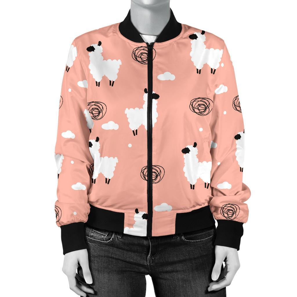 Alpaca Pink Pattern Print Women Casual Bomber Jacket-grizzshop