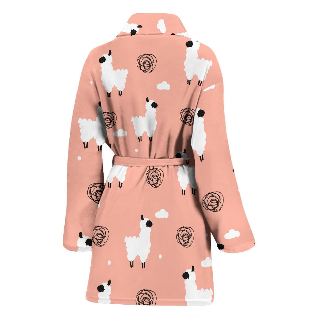 Alpaca Pink Pattern Print Women Long Robe-grizzshop