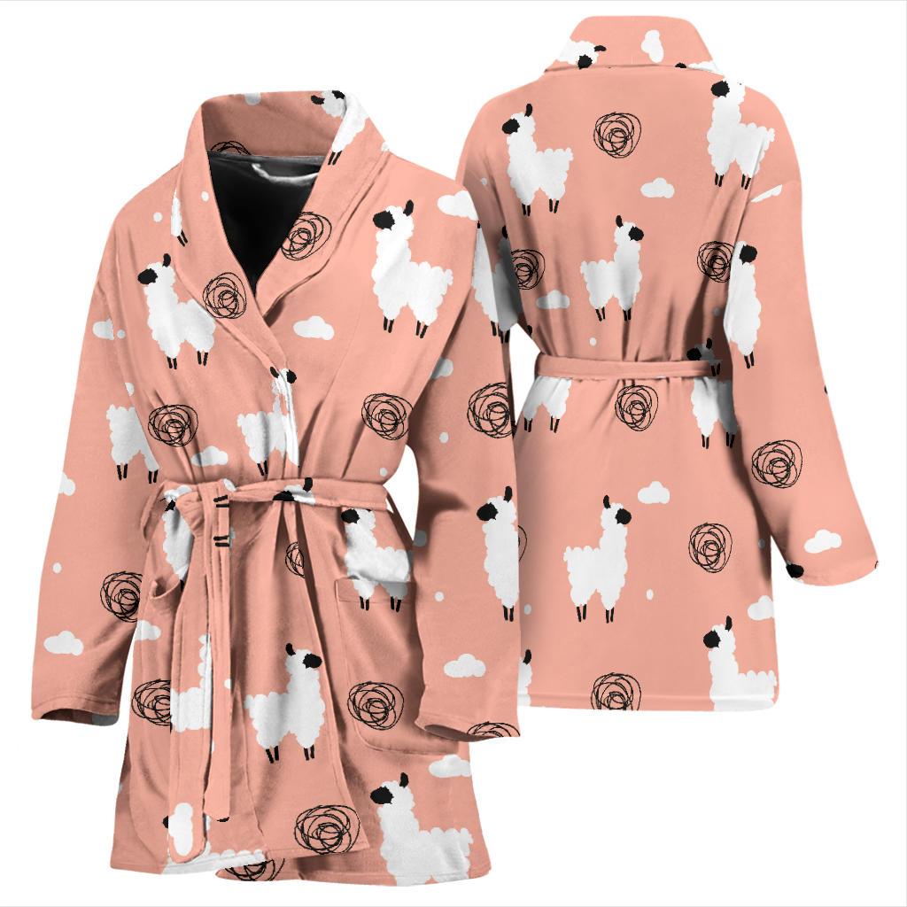 Alpaca Pink Pattern Print Women Long Robe-grizzshop