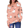 Alpaca Pink Pattern Print Women Off Shoulder Sweatshirt-grizzshop