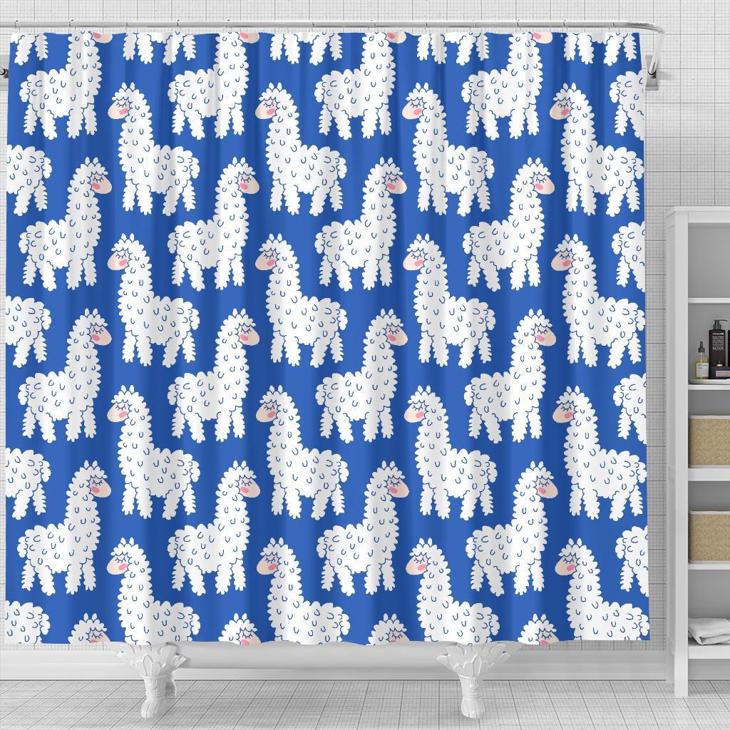 Alpaca Print Pattern Bathroom Shower Curtain-grizzshop