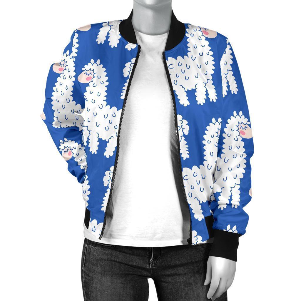 Alpaca Print Pattern Women Casual Bomber Jacket-grizzshop