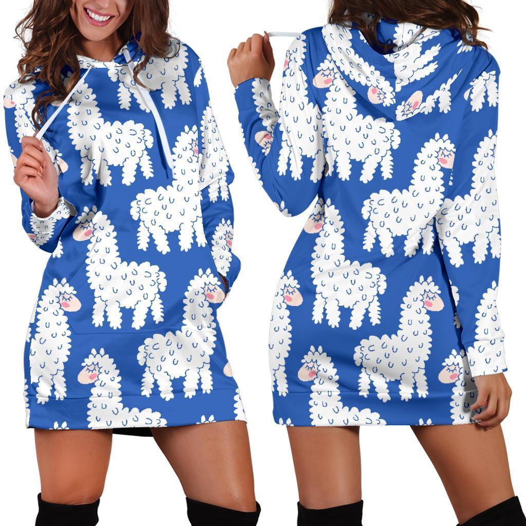 Alpaca Print Pattern Women Hoodie Dress-grizzshop