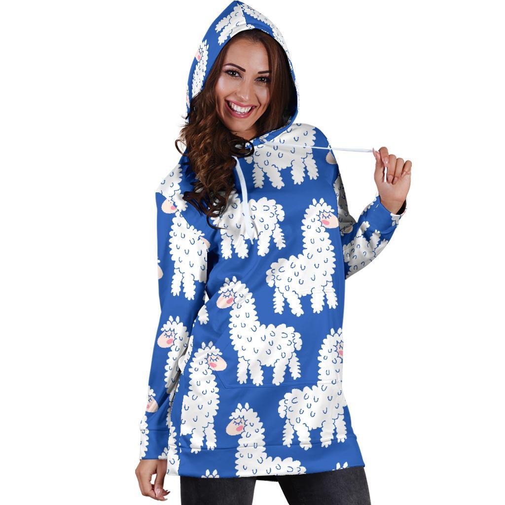 Alpaca Print Pattern Women Hoodie Dress-grizzshop