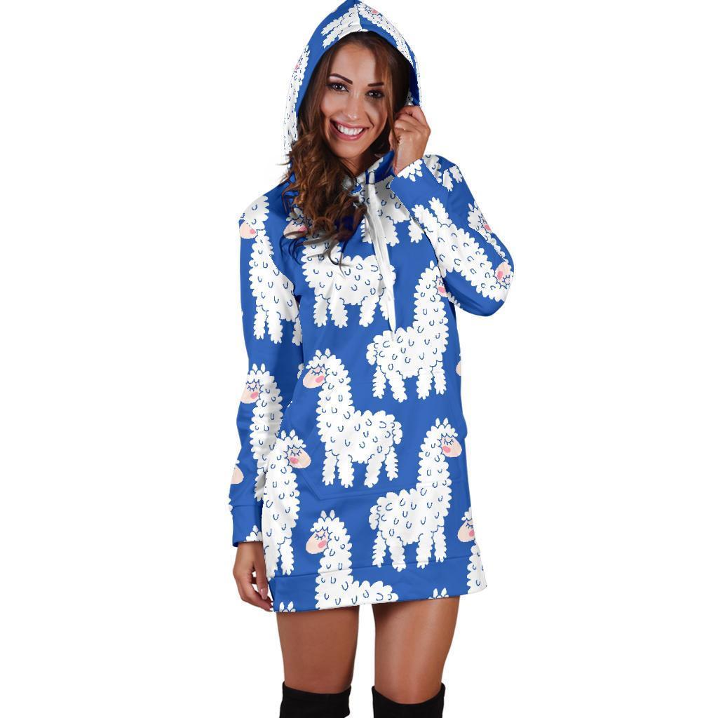 Alpaca Print Pattern Women Hoodie Dress-grizzshop